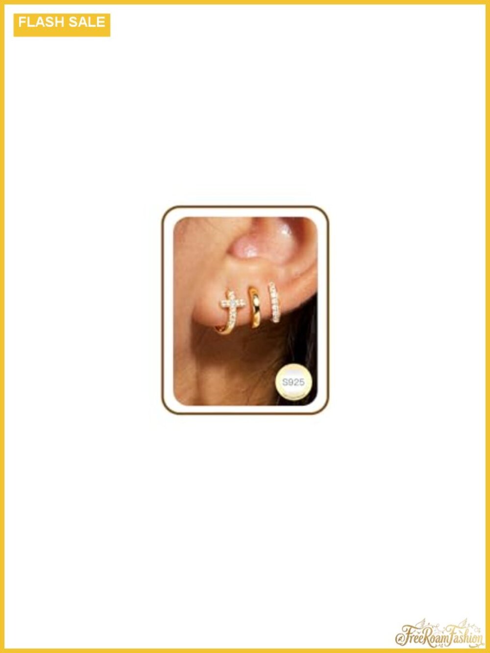 Gold Plated Huggie Hoop Earrings Cross Set for Women - 14K, Stackable